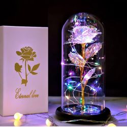 Galaxy Crystal Colorful Light Up Rose in A Glass Dome Roses Flowers Gifts for Mom Wife Girlfriend Presents Valentines Day Gifts for Her, I Love You