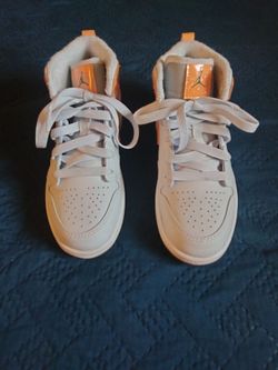 Air Jordan Mid-Top Sneakers White Orange for boys size 13c