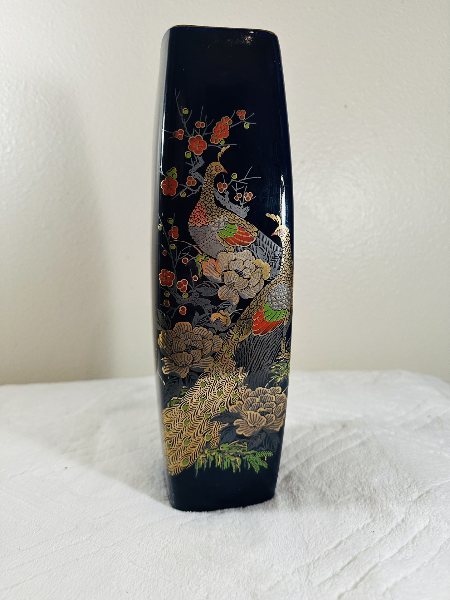 Japan Cobalt Blue Porcelain Peacock Vase