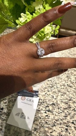 Moissanite Halo Engagement Ring Silver Tone size 6