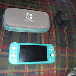 Nintendo switch lite turquoise color with wall charger and carry case