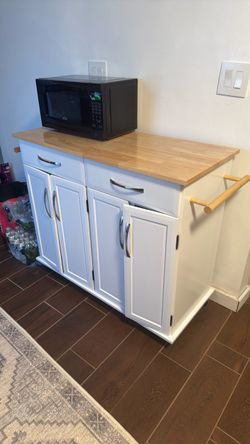 Rolling kitchen  trolley island cart wood top storage  cabinet