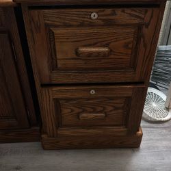 Oak Office Desk And Matching Filing Cabinet (w/keys) 