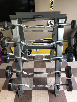 Rubber Straight & Ez Curl Barbells With Rack