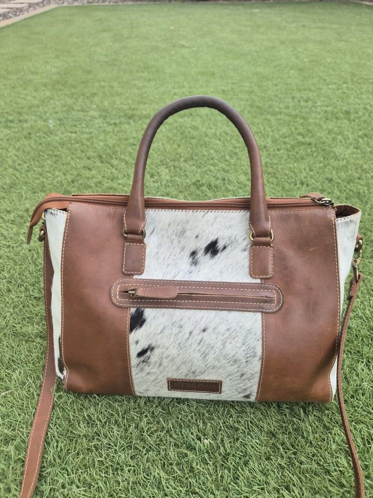 Myra Genuine Hait On Hide Cowhide Wynona Hand Tooled Embossed Leather Bag Purse - I Live In GILBERT