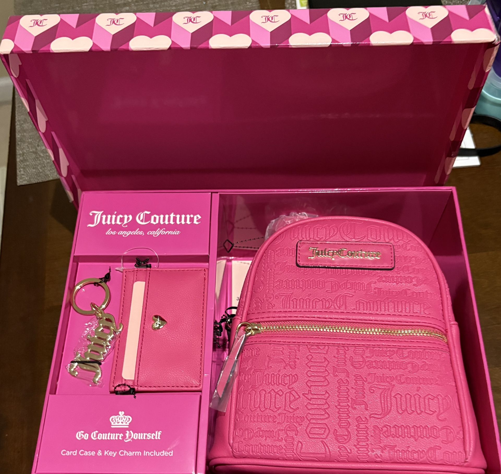 Juicy Couture Pink Diamond Backpack/Card Case/ Keychain Gift Set