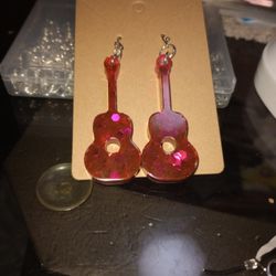 Hand Crafted Resin Guitar Earrings 