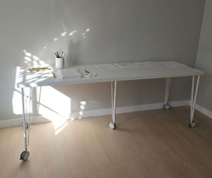 : IKEA Mobile Desk / Craft Table – Linnmon White Top & KRILLE Legs on Wheels