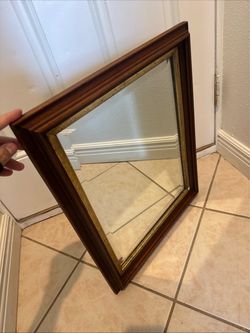 Wood Framed Wall Mirror with Gold Trim