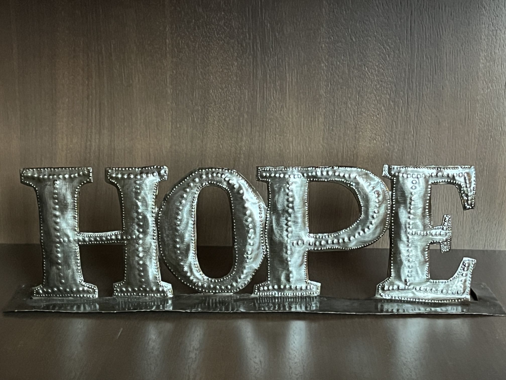 Vintage Punched Tin HOPE Handmade Sign Holiday Decor Signed By Artist 15X4