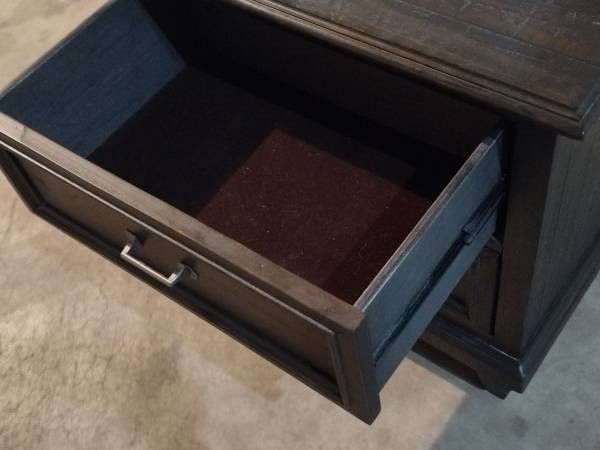 Rustic Espresso Slat Wood Magnussen Nightstand Electric Outlets