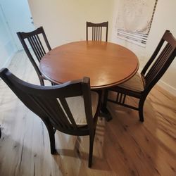 5-Piece Two-Tone Round Dining Set – Pedestal Table & 4 Slat-Back Chairs