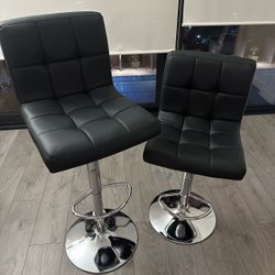 Modern Adjustable PU Leather Bar Stools (Set of 2) – Black with Chrome Base