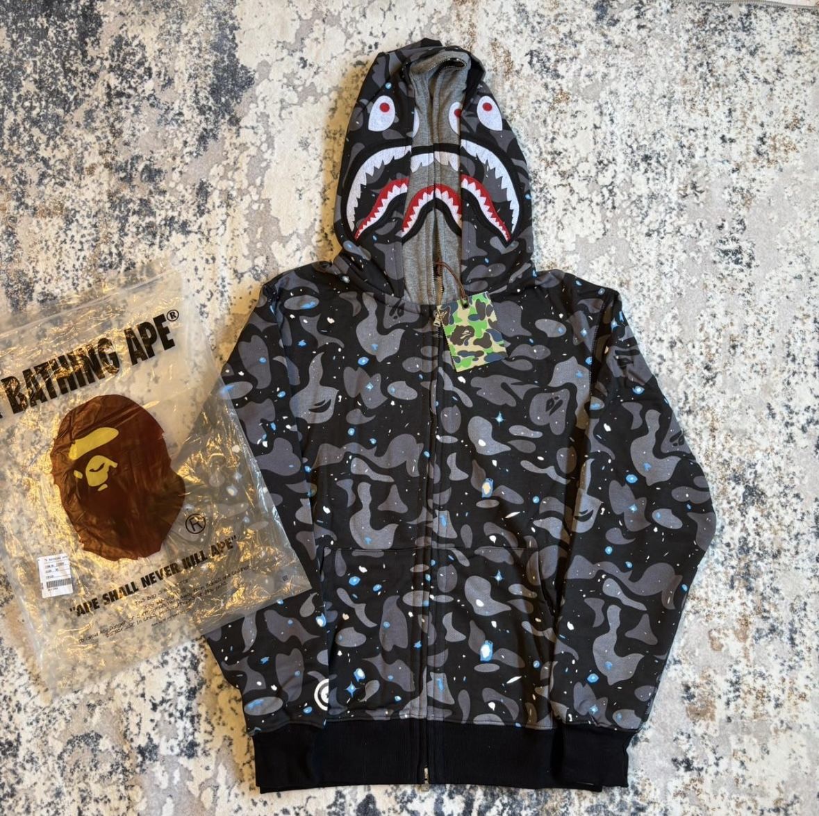 BAPE space camo double hooded hoodie
