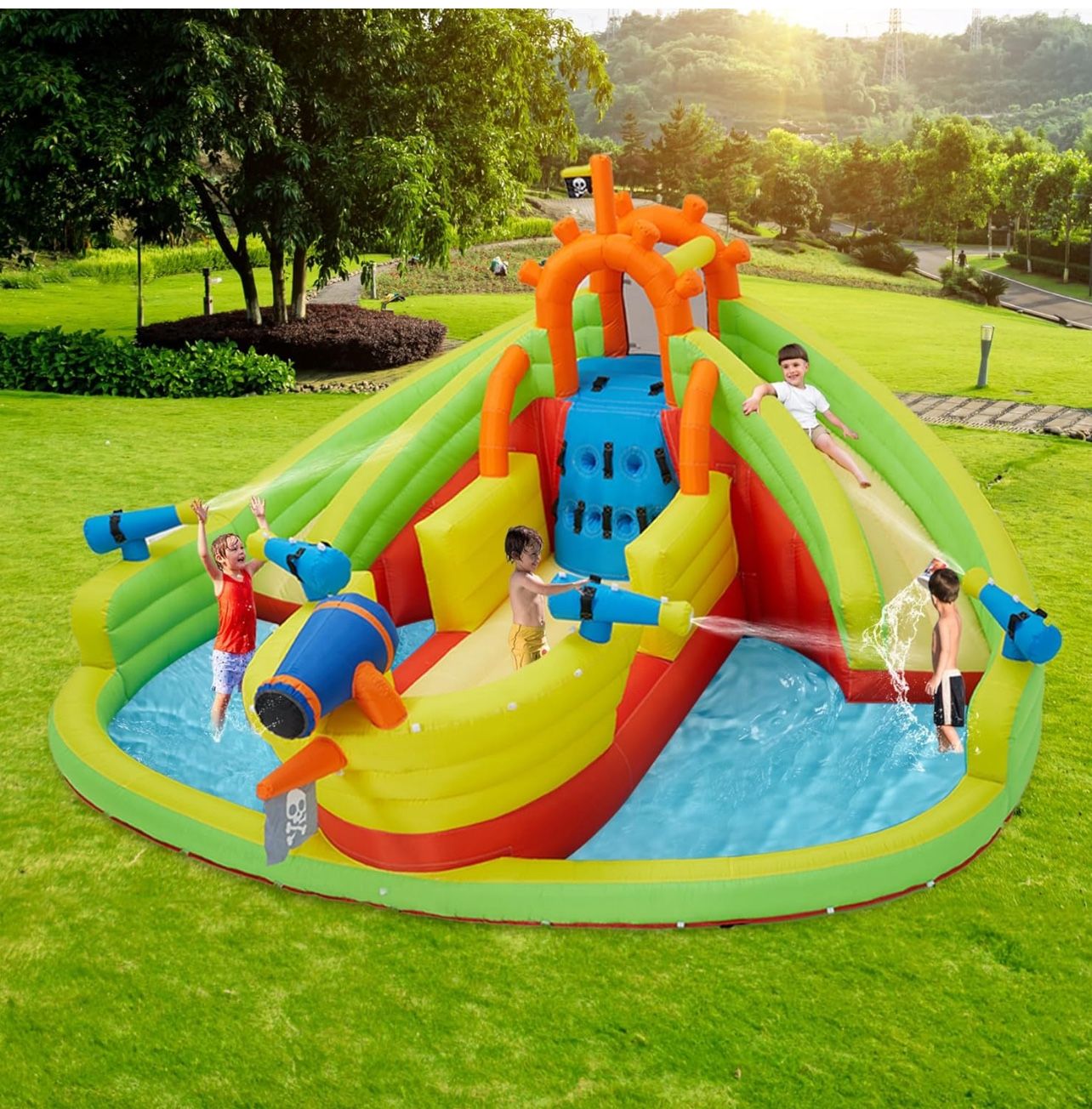 Inflatable Water Slide Park with 4 Water Guns