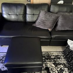 Faux Leather Sectional Sofa, Black