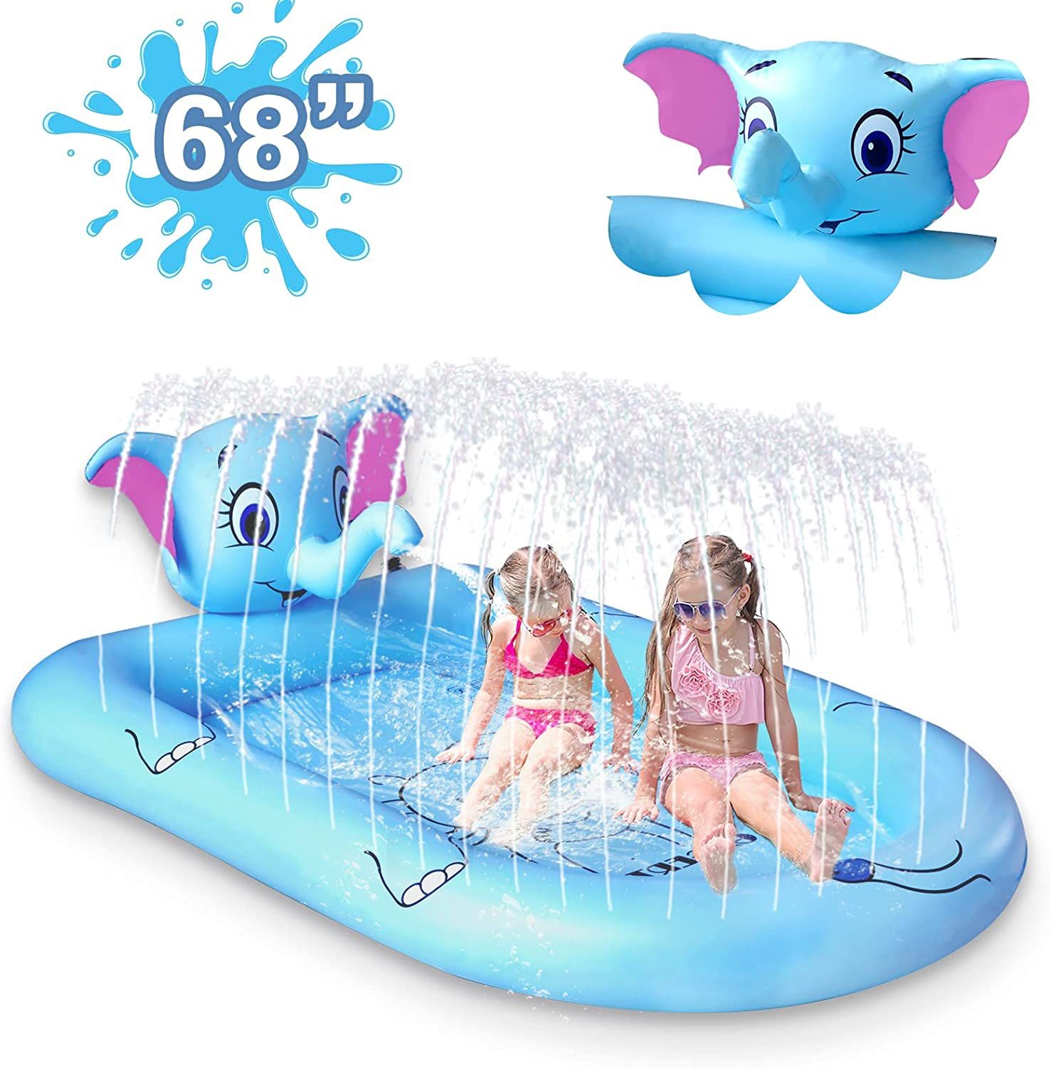 New 68" Splash Pad for Kids Pool with Sprinkler Outdoor Toy Blue