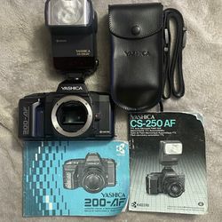 Kyocera Yashica 200 AF 35mm SLR Camera & CS-250 AF Mounted Flash
