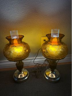 Vintage Fenton Amber Glass Hurricane Lamp