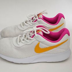 Nike Women's Tanjun Running Shoes Sneakers Size 10 White Pink Gold Swoosh