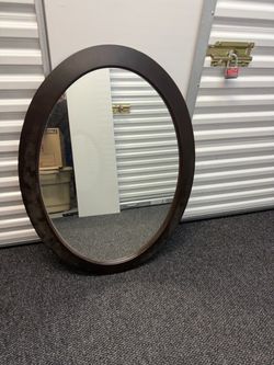 Beautiful Large Oval Wall Mirror-Dark Espresso Wood Frame