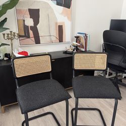 Black Upholstered Cane Counter Stools