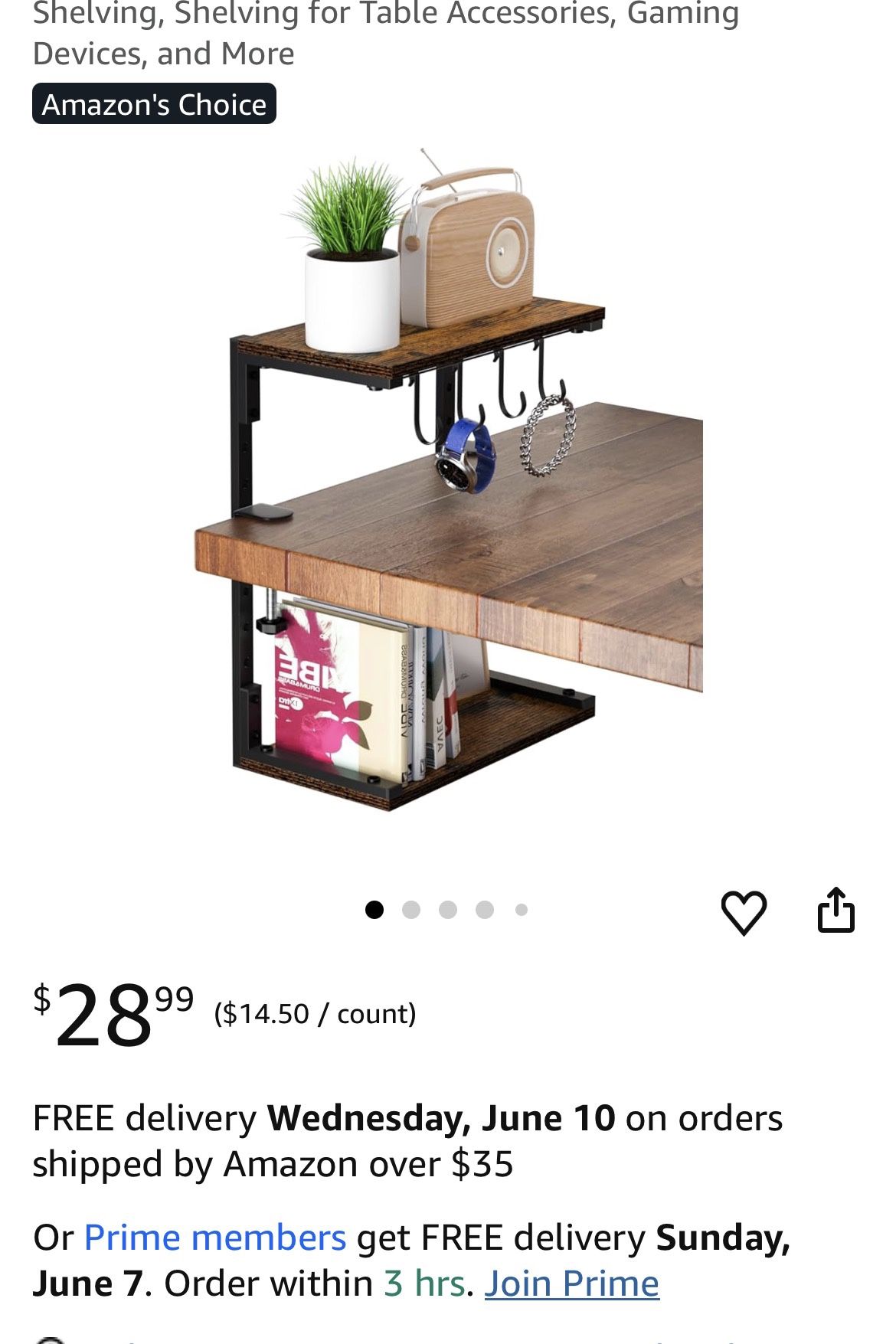 Clamp-On Desk Organizer Shelf, 13 inch Adjustable Height and Versatile Hook, Above or Below Desk 2-Tier Shelving, Shelving for Table Accessories, Gami