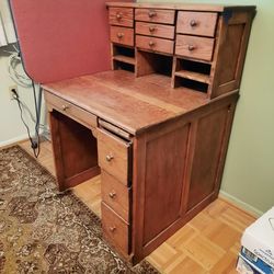 Antique 1910s Solid Douglas Fir Compact Desk – Rare Watchmaker Style