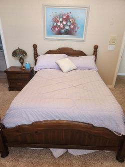 Queen or twin post Bed, nightstand, dresser with Mirror, chest of Drawers