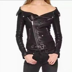 Motorcycle Off the Shoulders Jacket Faux Leather