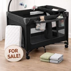 Baby Bassinet/play Pen With Extra Mattress, Mattress Cover, Sheets, Mobile And Diaper Organizer  $65