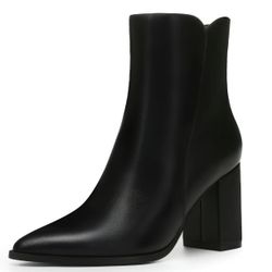 Athlefit Heeled Leather Ankle Boots, Pointed Toe- Size 9, True To Size  