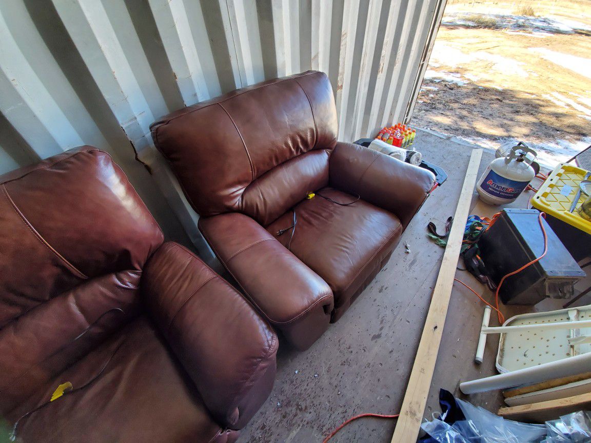 Leather couch and recliner