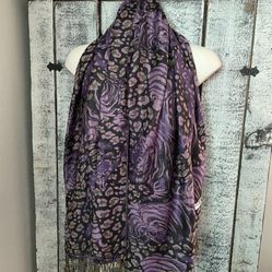 Black & Purple Tiger Print Pashmina Scarf Wrap Brand New