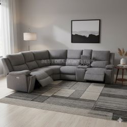 Gray Power Reclining Sectional Couch