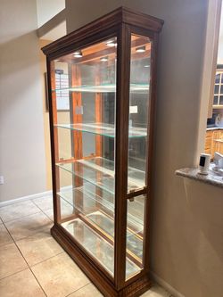 Wood and Glass Lighted Display Cabinet