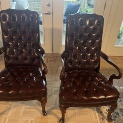 Tufted Burgundy Queen Anne Chairs set of 2