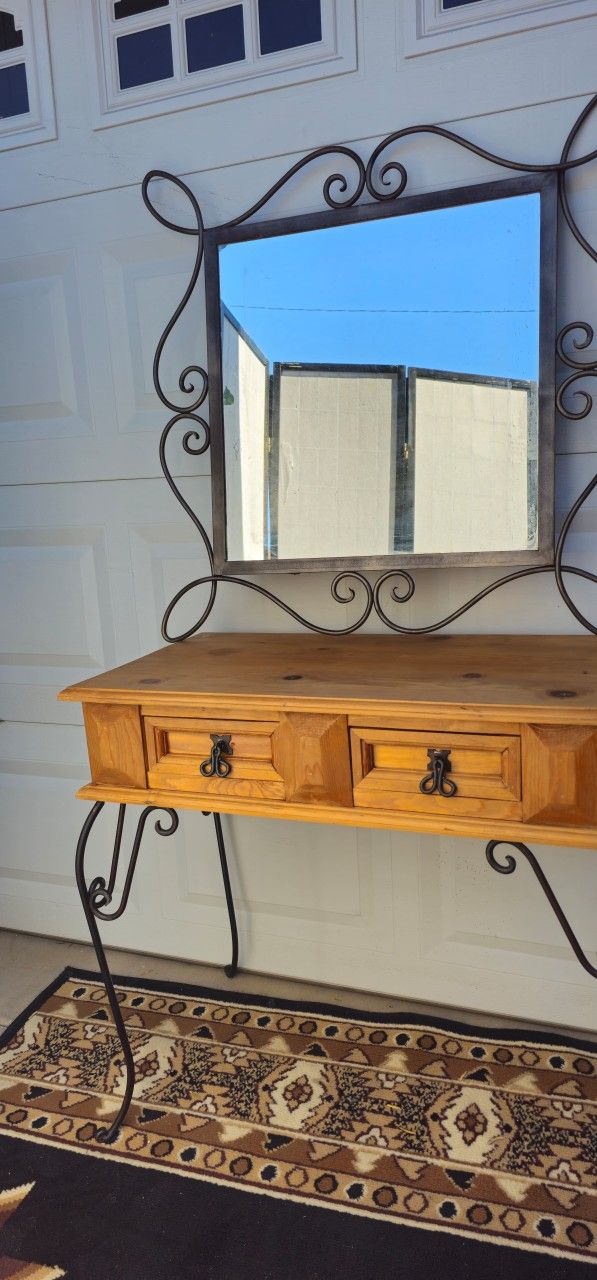 ** Rustic Woode/iron Console Table & Mirror **