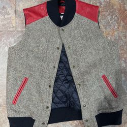KITH Harris Tweed Beige/Red Varsity Vest XXXL **100% AUTHENTIC**