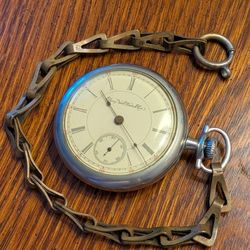 Old antique LARGE Elgin pocket watch with chain from 1800s? Big heavy cool item. Movement looks clean but not working. Very cool old 