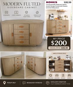 Modern Fluted Sideboard Cabinet with Drawers