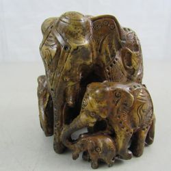 Asian Elephant Family Ring Folk Art Epoxy Hand Crafted Sculpture
