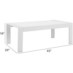 Aluminum Outdoor Patio Furniture Coffee Table All-Weather Outdoor Metal Coffee Table Modern Rectangle Coffee Table for Balcony Garden, white