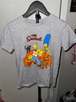 The Simpsons Youth XL 18/20 Gray Family Couch Graphic T-Shirt