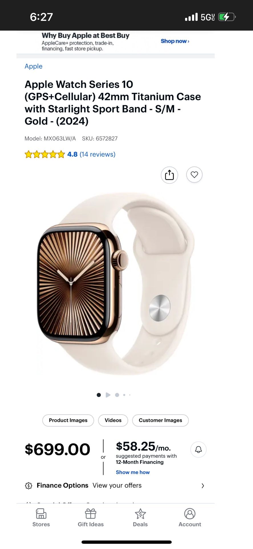 Apple Watch Series 10 GPS+Cellular 42mm case Gold Titanium Starlight Sport Band
