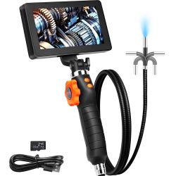 Articulating Borescope Camera with Light, Two-Way Articulated Endoscope Inspection Camera with 6.4mm Tiny Lens, 5" IPS 1080P HD Screen, 8X Zoom, 8 LED