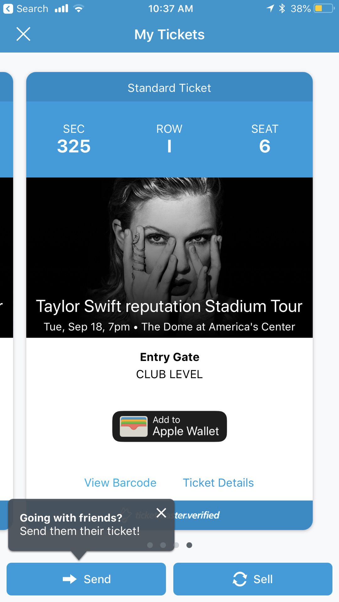 Taylor swift tonight 4 tickets sec 325 row I