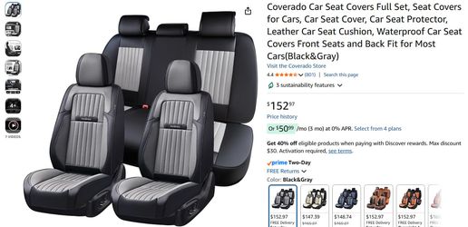 Universal Coverado Car Seat Covers *Full Set*  PU Leather Black and Gray