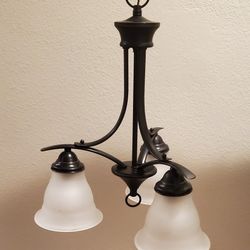 3-Light Bronze Chandelier with Frosted Glass Shades – Dining Room Light
