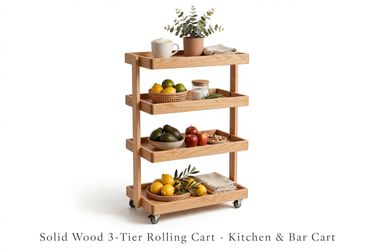 Solid Wood 4-Tier Rolling Kitchen Cart